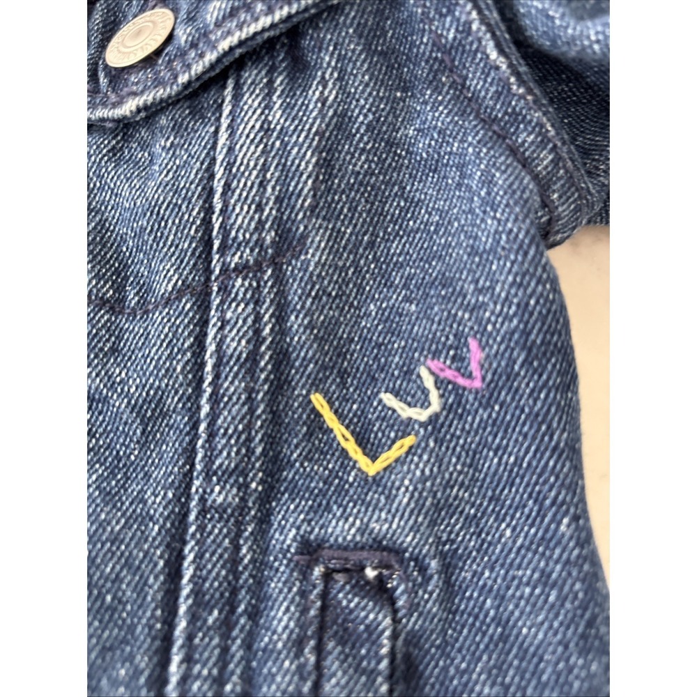 Levi's Embroidered Jean Jacket Trucker S 8-10 Girls Love Hearts XO Luv ILY Denim - Picture 5 of 6